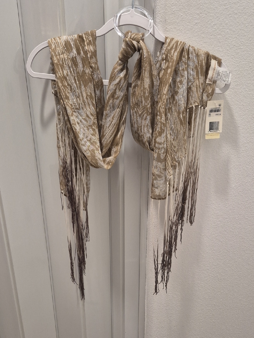 Lightweight Gold & Cream Fringe Scarf Wrap - Women's Accessory